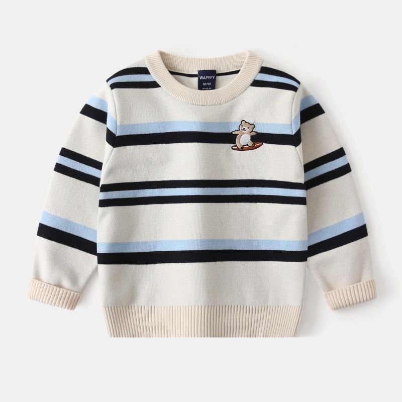 Kids Toddler Boys Casual Cute Stripe Long Sleeve Round Neck Knitwear Sweater