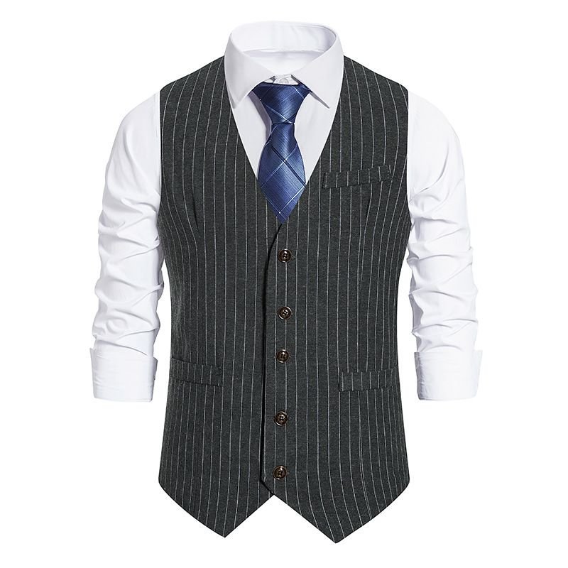 Men Fashion Casual Business Party Stripe Print Sleeveless Vest