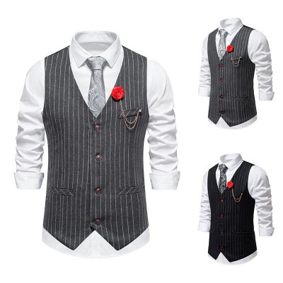 Men Fashion Casual Business Party Stripe Print Sleeveless Vest