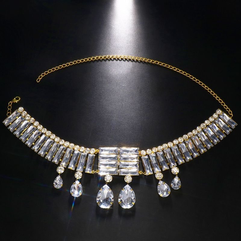 Women Fashion Exaggerated Drop-Shaped Rhinestone Pendant Necklace