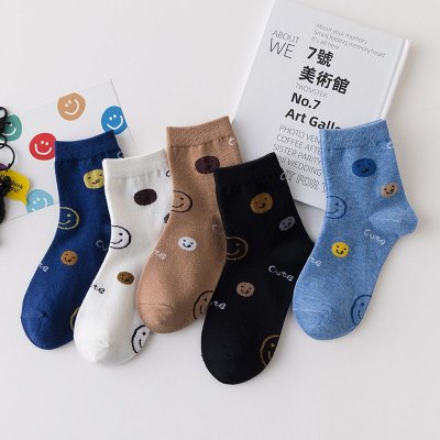 Kids Boys Girls Cute Basic Cartoon Smiley Alphabet Mid-Calf Socks