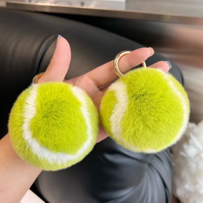 Fashion Cute Imitation Rex Rabbit Fur Tennis Plush Key Chain