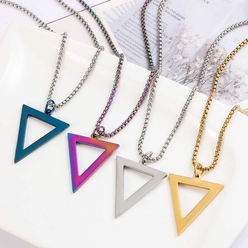 Men Fashion Casual Basic Triangle Stainless Steel Necklace