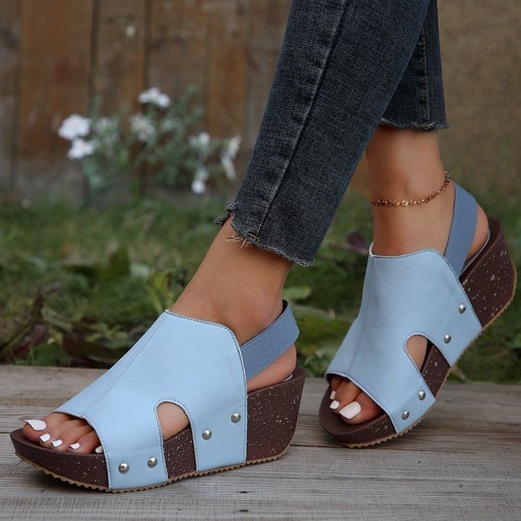 Summer Women Vintage Plus Size Platform Wedge Heel Studded Cutout Sandals