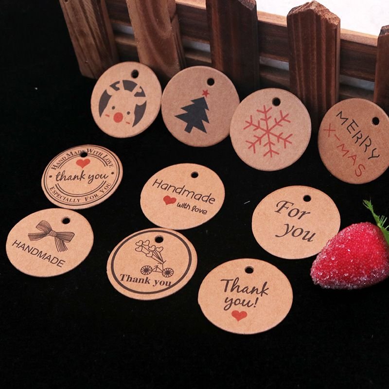 Round Kraft Paper Card Hanging Bakery Listing Blank Tag Marking Card Product Hand-Painted Business Card 100pcs/pack