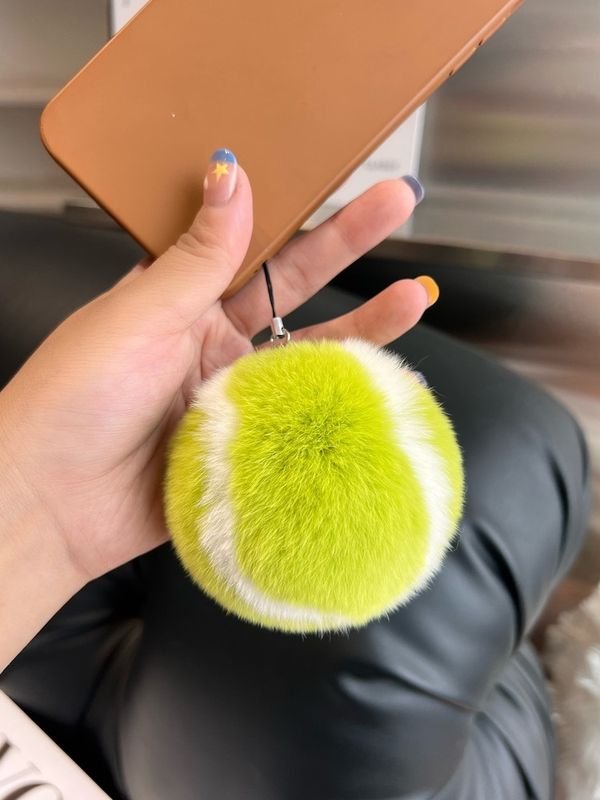 Fashion Cute Imitation Rex Rabbit Fur Tennis Plush Key Chain