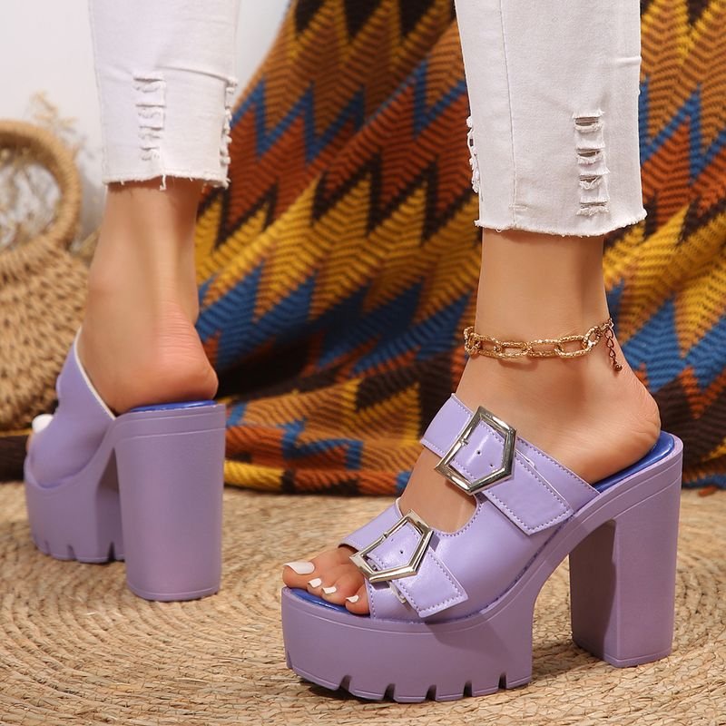 Summer Women Fashionable Plus Size Platform Chunky Heel Sandals With Buckle