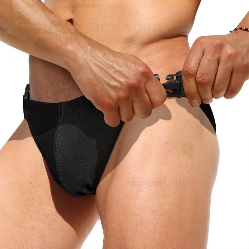 Men'S Fashion Bilateral Buckle Solid Color Sports Sexy Low Waist Swim Briefs