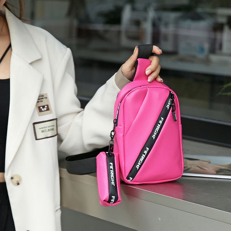 Women Fashionable Simple Letter Zipper PU Chest Bag