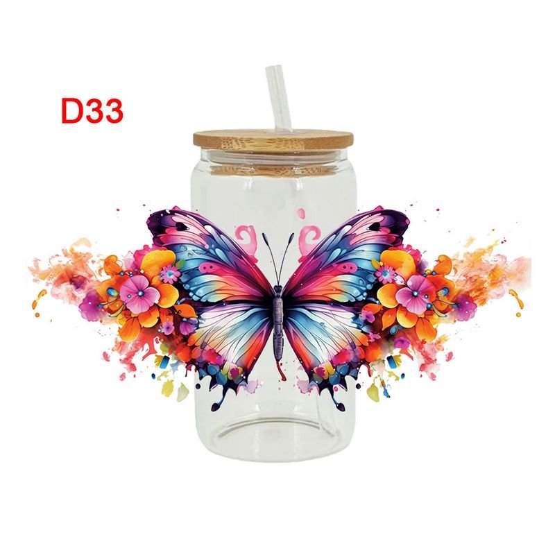 Cartoon Colorful Butterfly UV Heat Transfer Glass Stickers