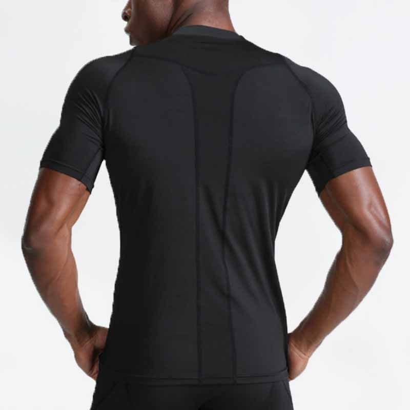 Men Casual Basic Solid Color Quick Drying Short-Sleeved Round Neck Sports Tight T-Shirt