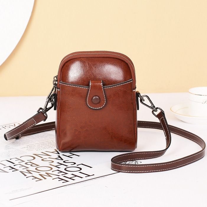 Women Retro Genuine Leather Mini Phone Bag Shoulder Bag