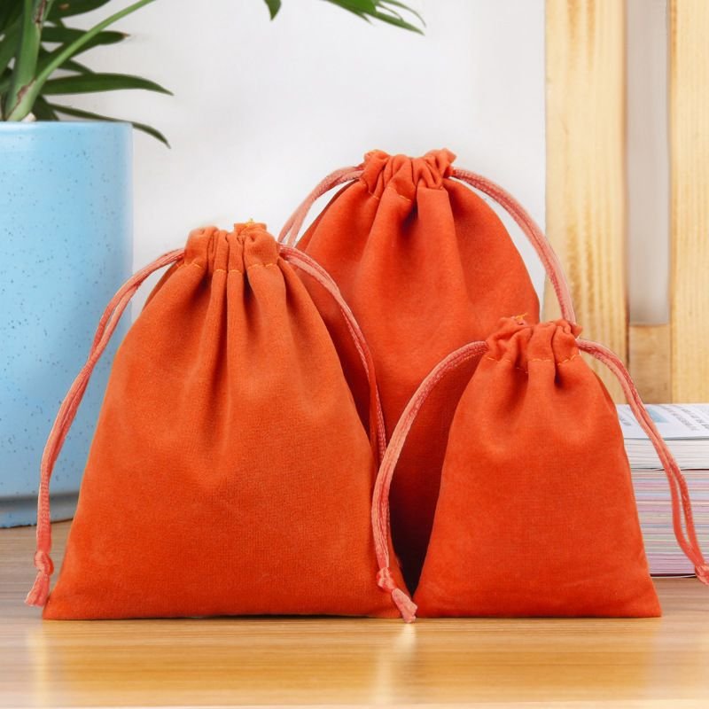 Simple Solid Color Flannel Jewelry Storage Drawstring Bag Packaging