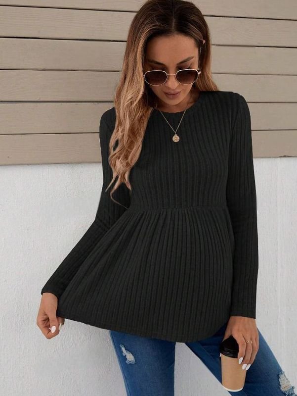 Pregnant Women Fashion Solid Color Round Neck Long Sleeve Top