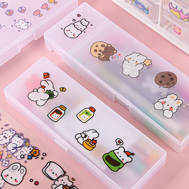 Multifunctional Student Plastic Transparent Frosted Stationery Storage Box