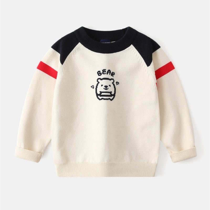 Kids Toddler Boys Casual Cute Caron Bear Long Sleeve Round Neck Knitwear Sweater