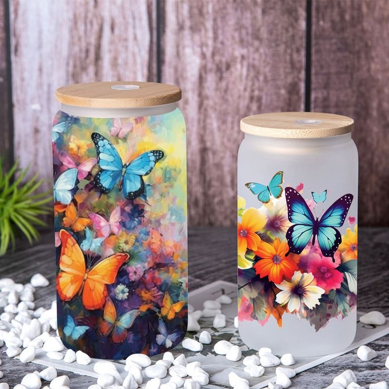 Cartoon Colorful Butterfly UV Heat Transfer Glass Stickers