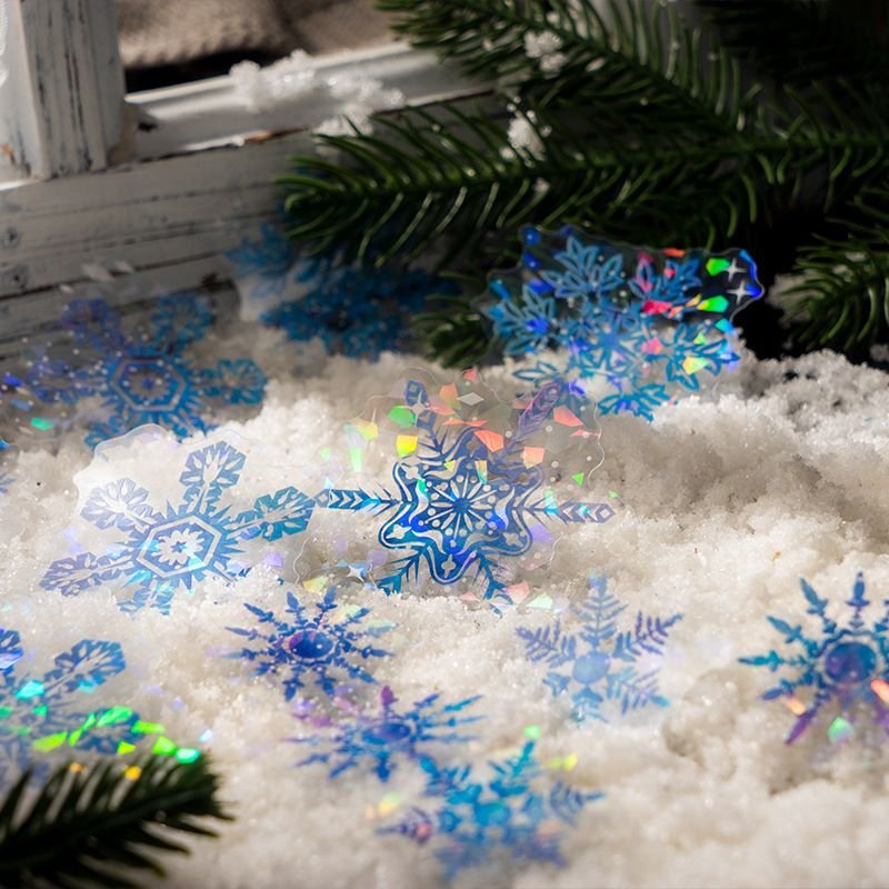 Fashion Wind Flower Snow Night Series Various Snowflake Pocket Material Stickers