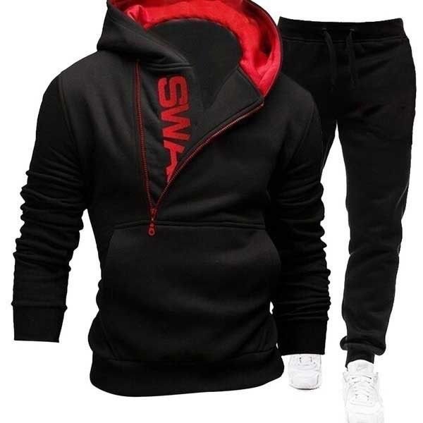 Men Casual Sports Alphabet Print Plus Size Long Sleeve Turtle Neck Hoodies Trousers Sets