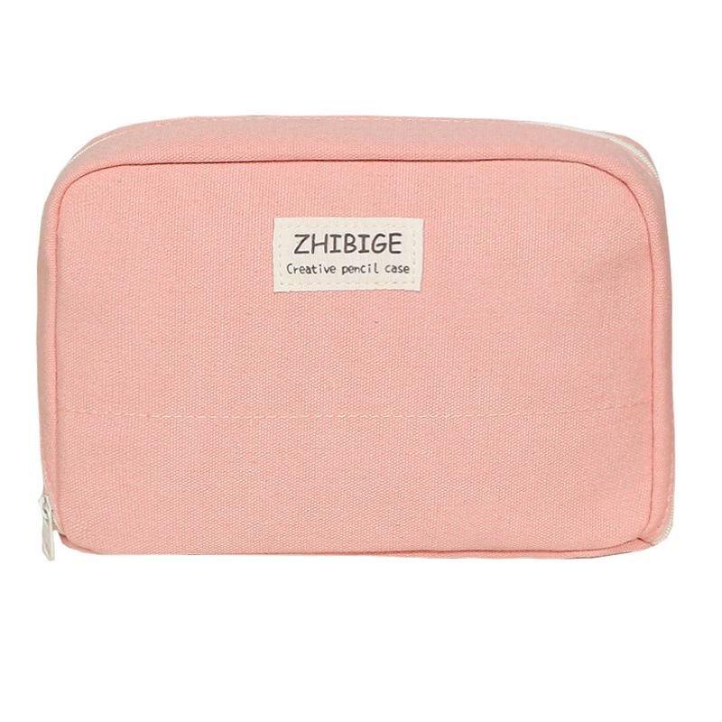 Simple Solid Color Large Capacity Student Stationery Canvas Pencil Bag