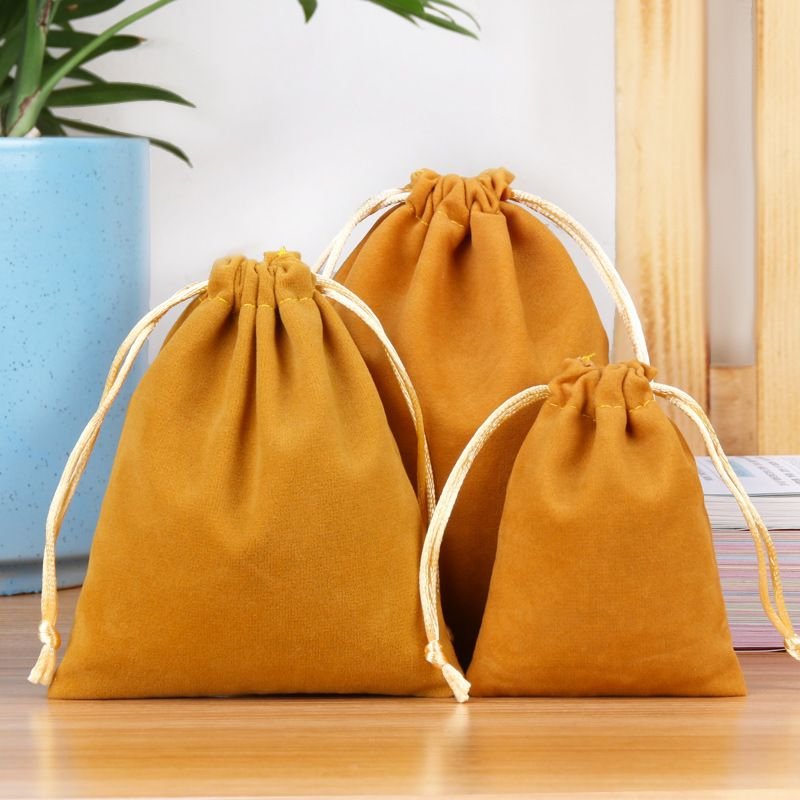 Simple Solid Color Flannel Jewelry Storage Drawstring Bag Packaging