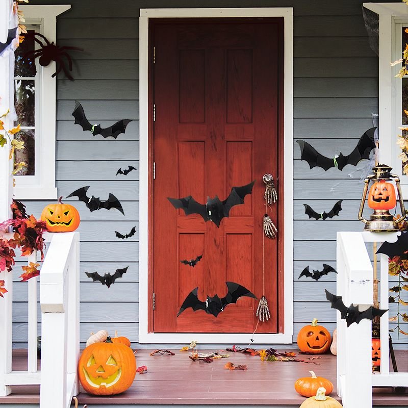 Halloween 12Pcs Big Bat 3D Stereo Cartoon Stickers Decorative Layout Wall Stickers