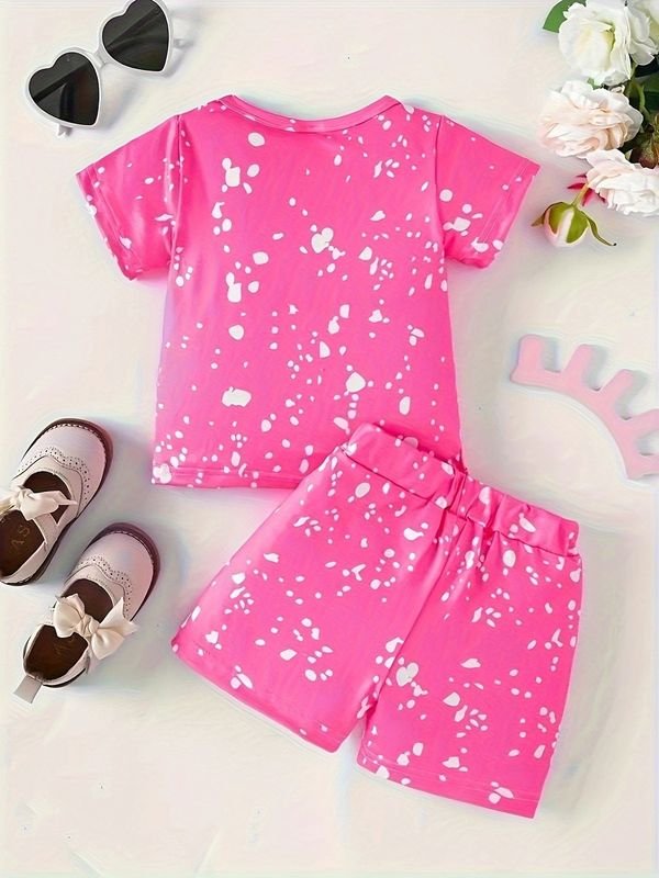 Kids Baby Girls Casual Cute Cartoon Print Short Sleeve T-Shirt Shorts Sets