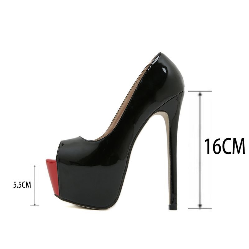 Nightclub Women Fashion Sexy Plus Size Platform Peep Toe Bright Leather High Heels