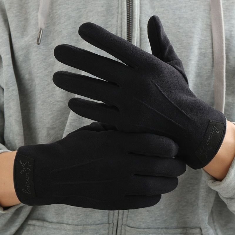 Autumn And Winter Men Fashionable Simple Fleece-Lined Warm Touch Screen Outdoor Riding Gloves