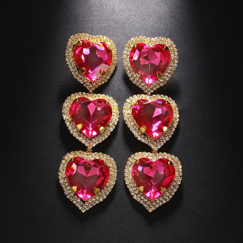 Exaggerated Fashion Heart-Shaped Rhinestone Earrings