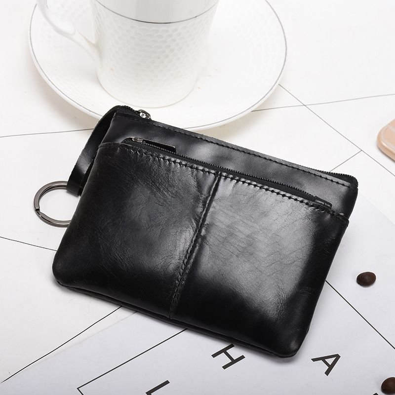 Women Vintage Zipper Genuine Leather Design Solid Color Wallet