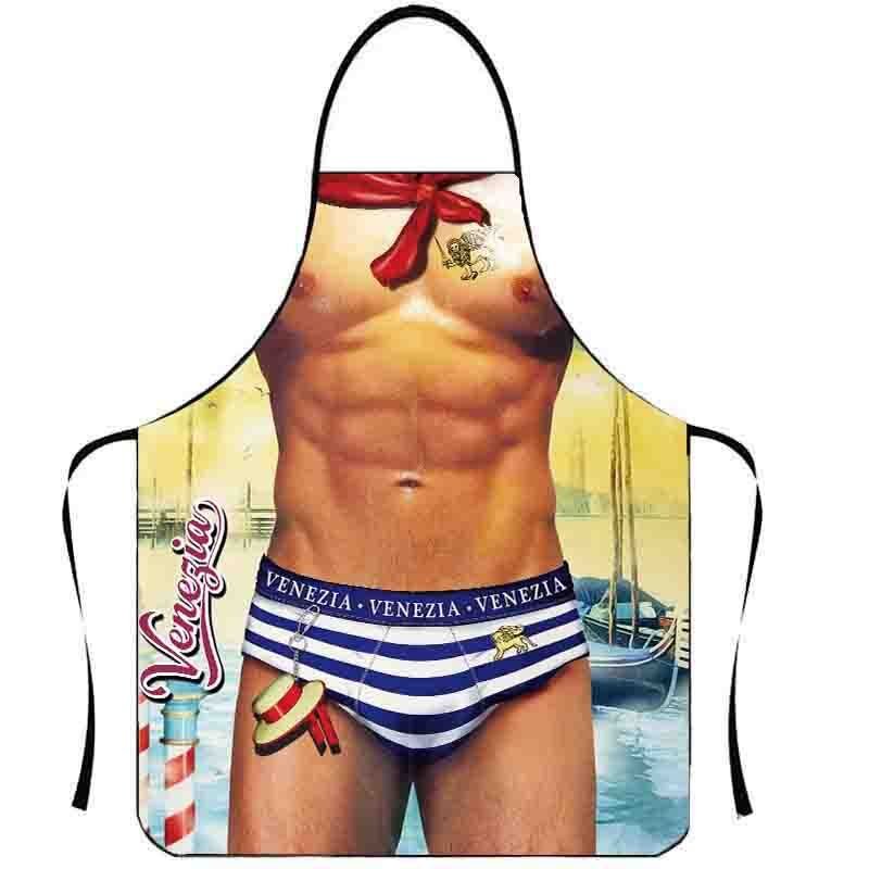 Funny Personality Creative Muscle Men Bikini Series Cartoon Couple Apron