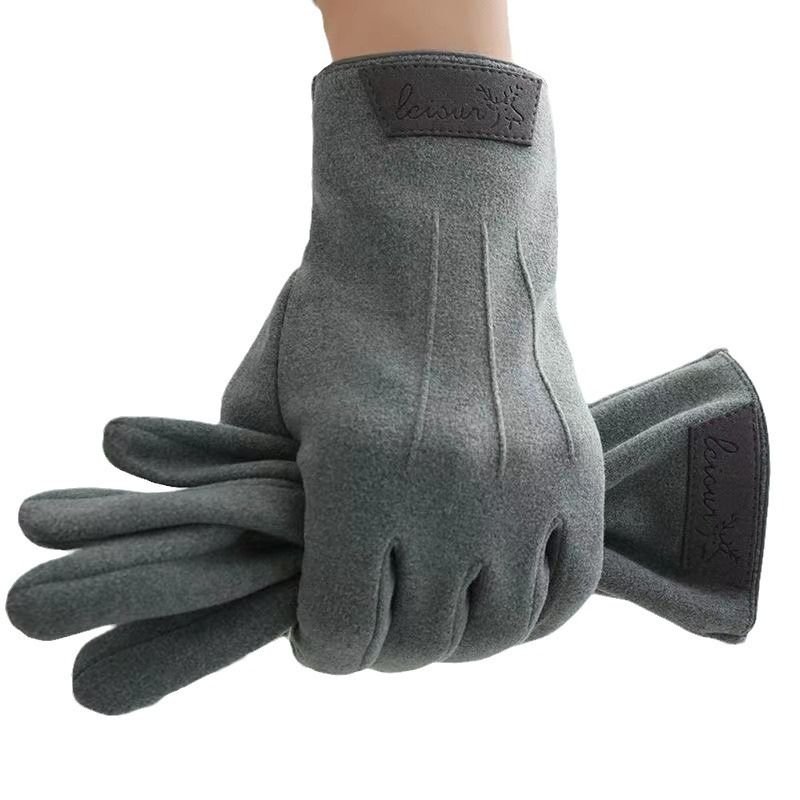 Autumn And Winter Men Fashionable Simple Fleece-Lined Warm Touch Screen Outdoor Riding Gloves