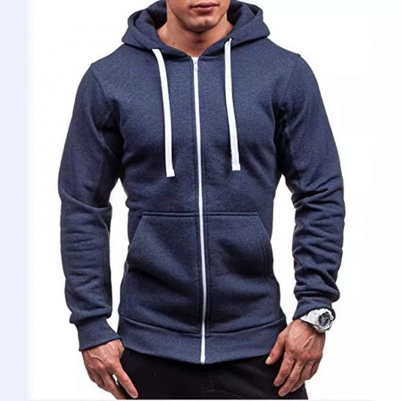 Fashion Casual Zipper Men Solid Color Sports Hoodie Custom