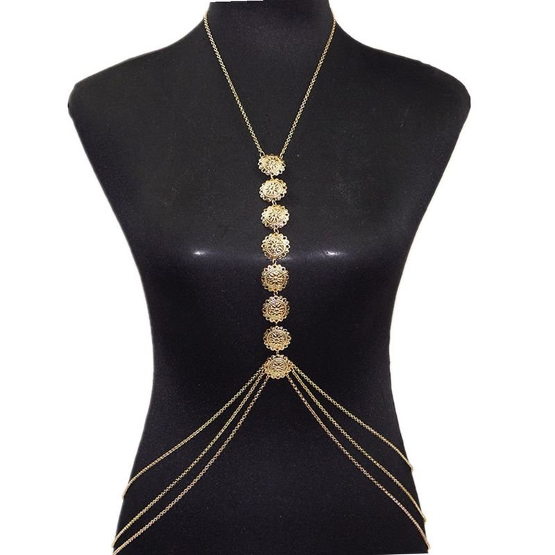 Women Retro Fashion Simple Carved Pattern Plate Back Body Chain