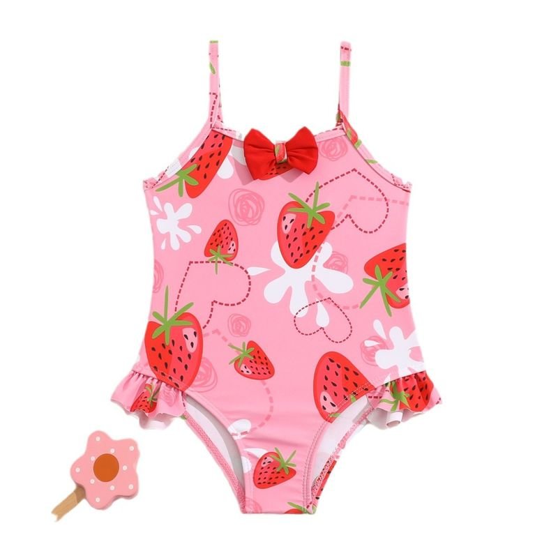 Kids Baby Girls Casual Cute Fruit Print Bow Sleeveless One Piece Swimwear