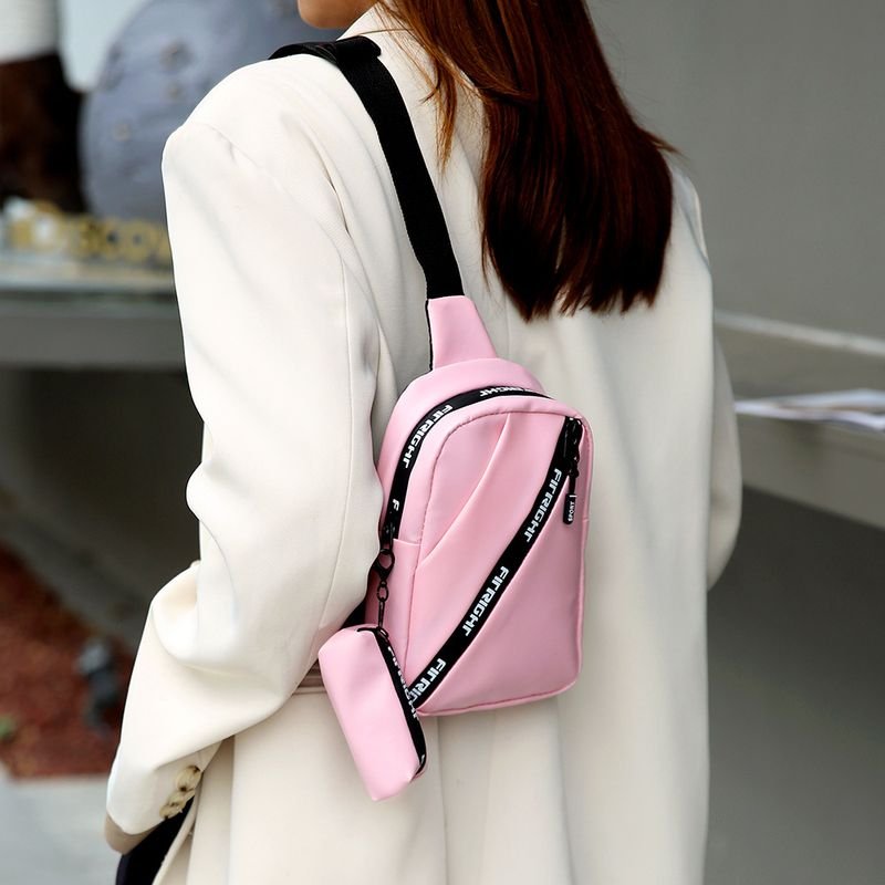 Women Fashionable Simple Letter Zipper PU Chest Bag