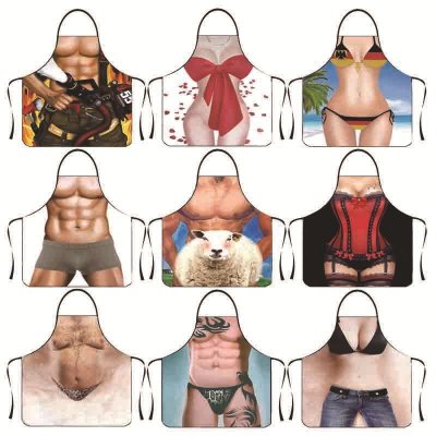 Funny Personality Creative Muscle Men Bikini Series Cartoon Couple Apron