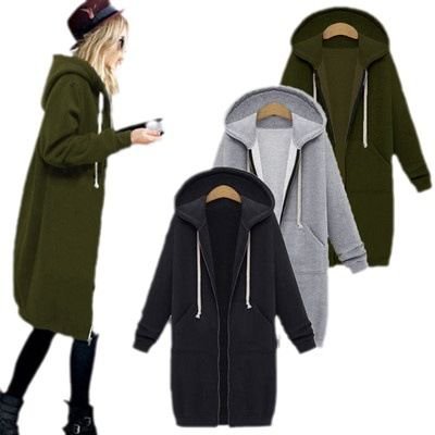 Autumn Winter Women Long-Sleeved Long Coat Pocket Hoodie Custom