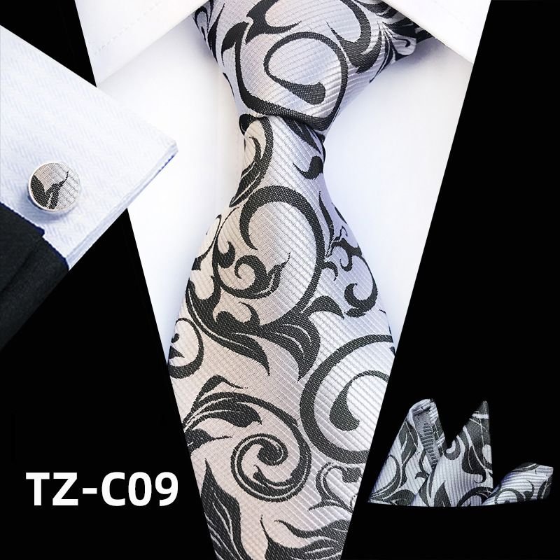 Men Classic Flower Printed Tie Pocket Square And Cufflinks Three-piece Set