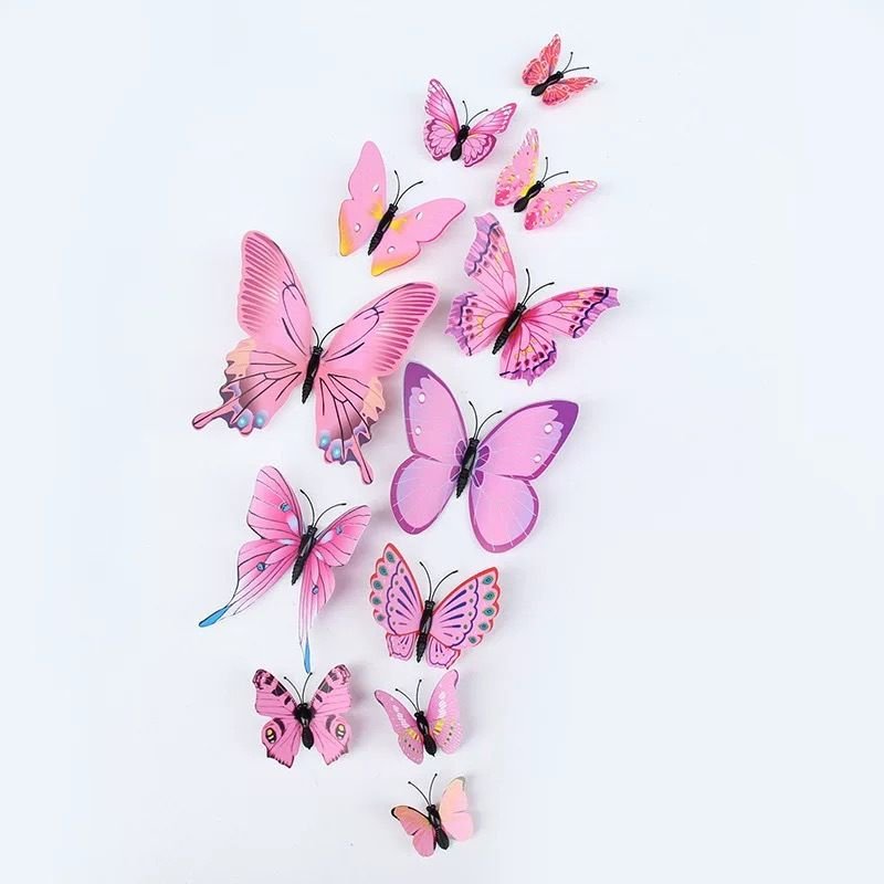 Cartoon Creative Single-Layer Simulation Three-Dimensional Butterfly Home Wall Decoration 12-Set