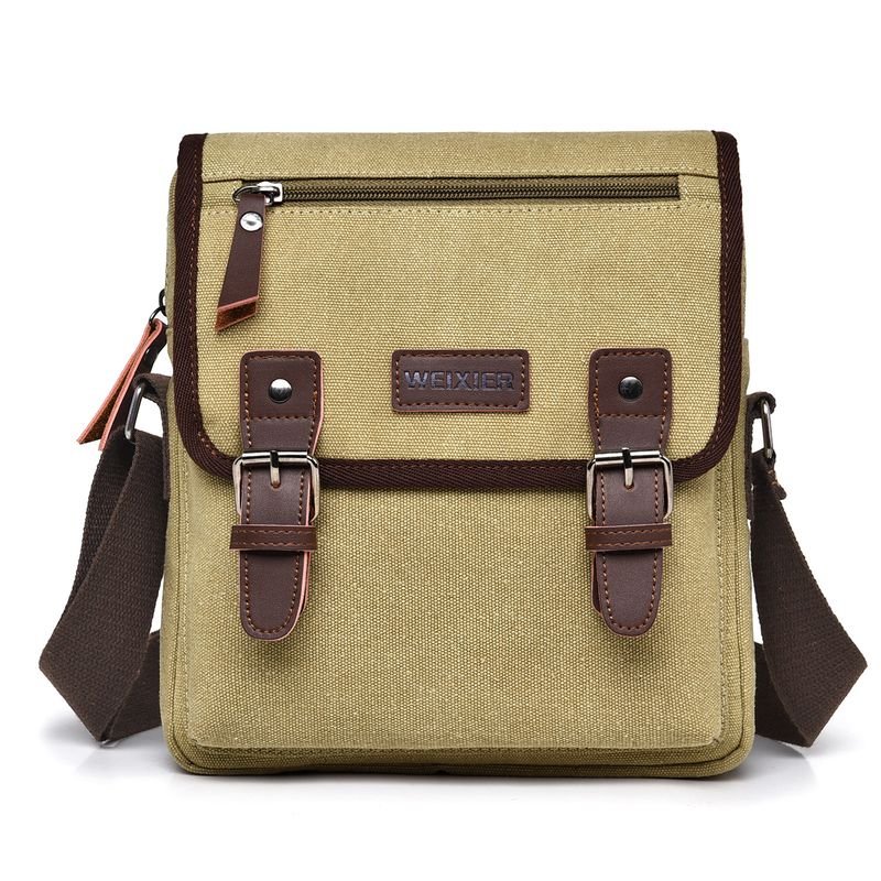 Men Fashion Casual Commuter Canvas Litchi Grain PU Crossbody Bag