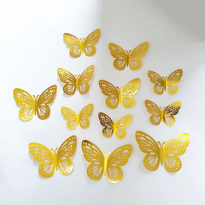 Cartoon Creative 3D Three-Dimensional Hollow Butterfly Wall Stickers Living Room Wall Decoration 12-Set