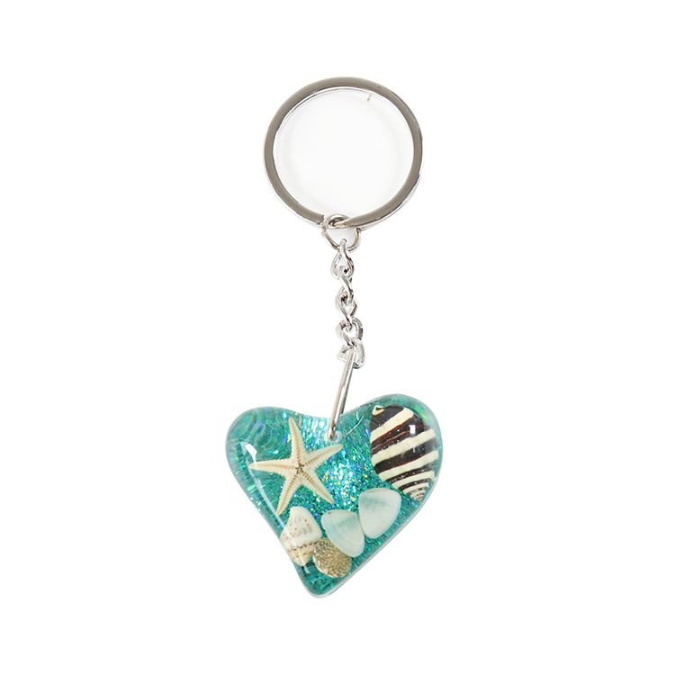 Women Fashion Creative Heart-Shaped Shell Conch Glue Metal Key Chain 6-Bag