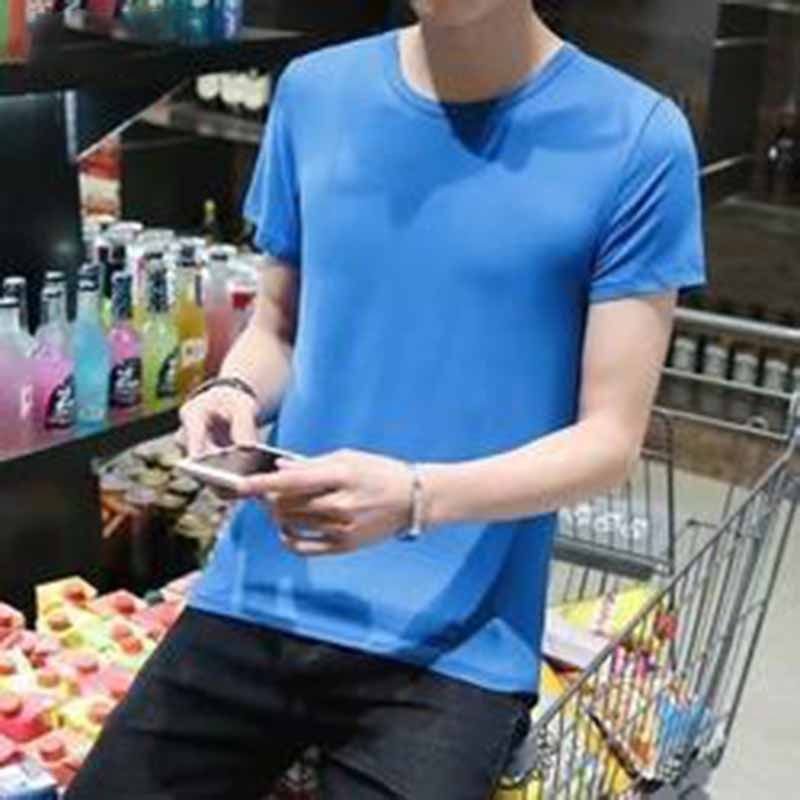 Men Fashion Casual Basic Solid Color Plus Size Short Sleeve Round Neck T-Shirt