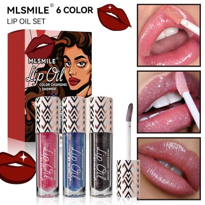 MLSMILE Women Simple Non-Stick Cup Color-Changing Pearlescent Lip Oil Set