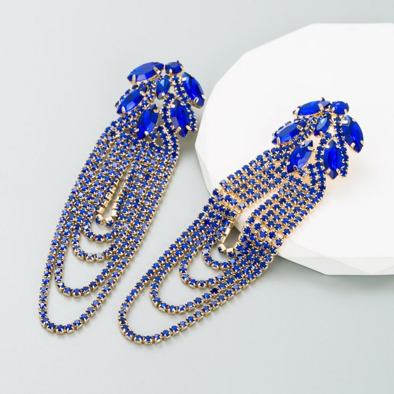 Fashion Exaggerated Alloy Rhinestone Tassel Earrings