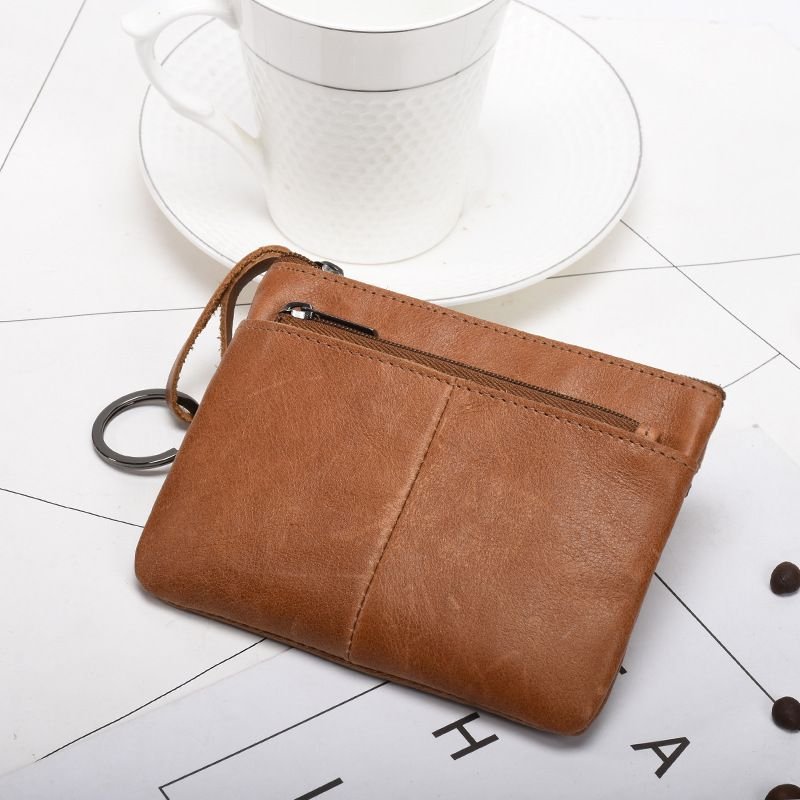 Women Vintage Zipper Genuine Leather Design Solid Color Wallet