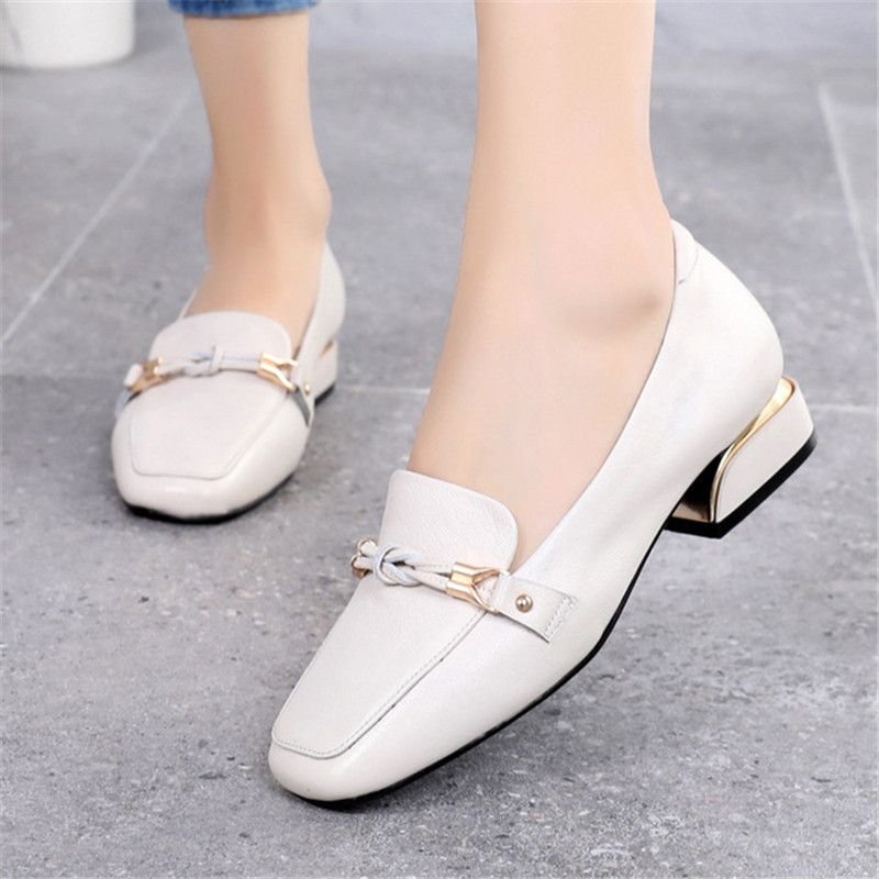 Size:4.5-12 Women Fashion Leather Mid Heel Loafers