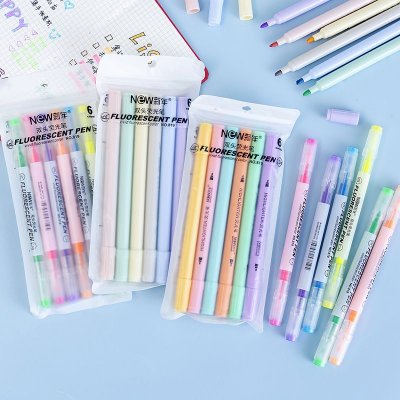 Highlighter 6-Color Suit Macaron Morandi Color Marker Note Scribing Pen